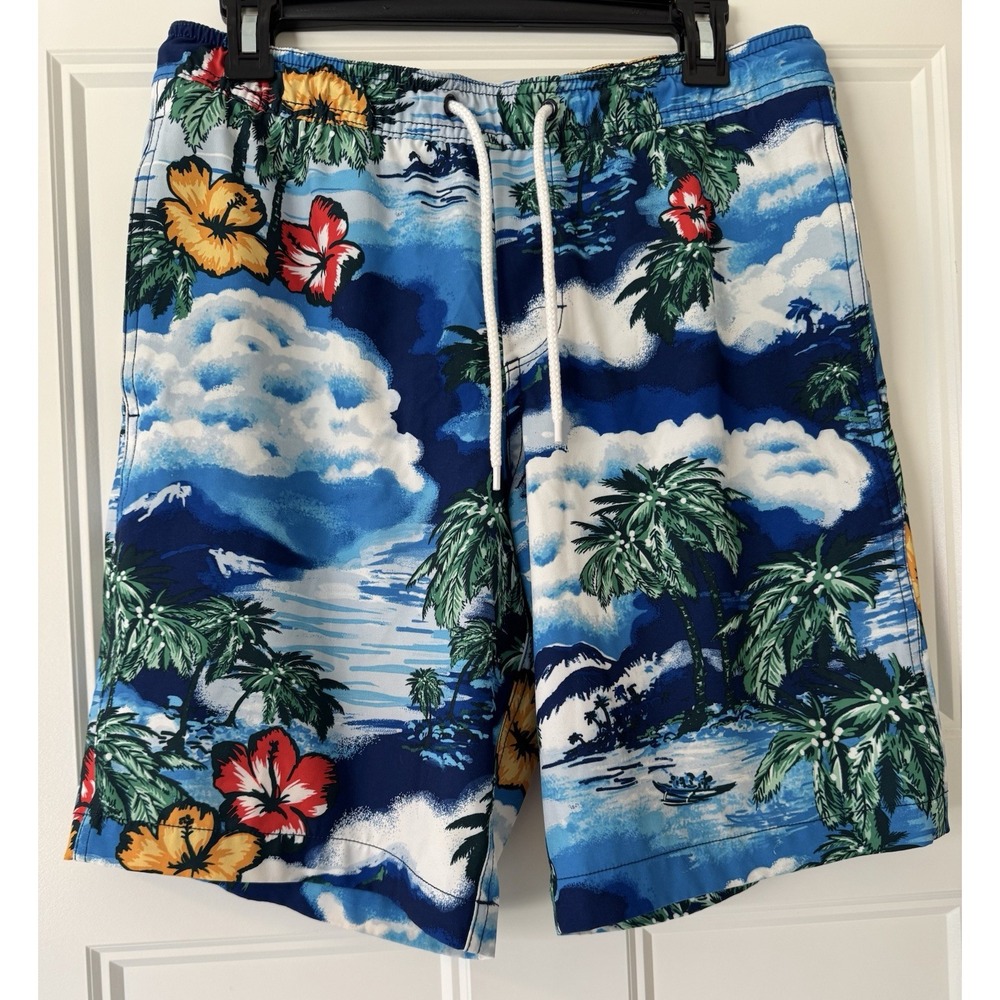 GAP Pool Swim Board Shorts Mens Sz Small Hawaiian Blue Floral Resort Trunks